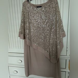 R & M Richards Taupe Asymmetrical Sequin Dress